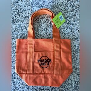 Trader Joe’s Mini Canvas Tote Orange Reusable Shopping Lunch Bag Unique New